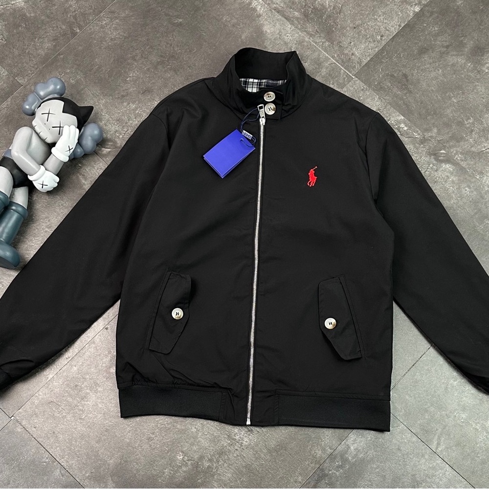 Ralph Lauren Black Lightweight Zip Jacket with Red Pony